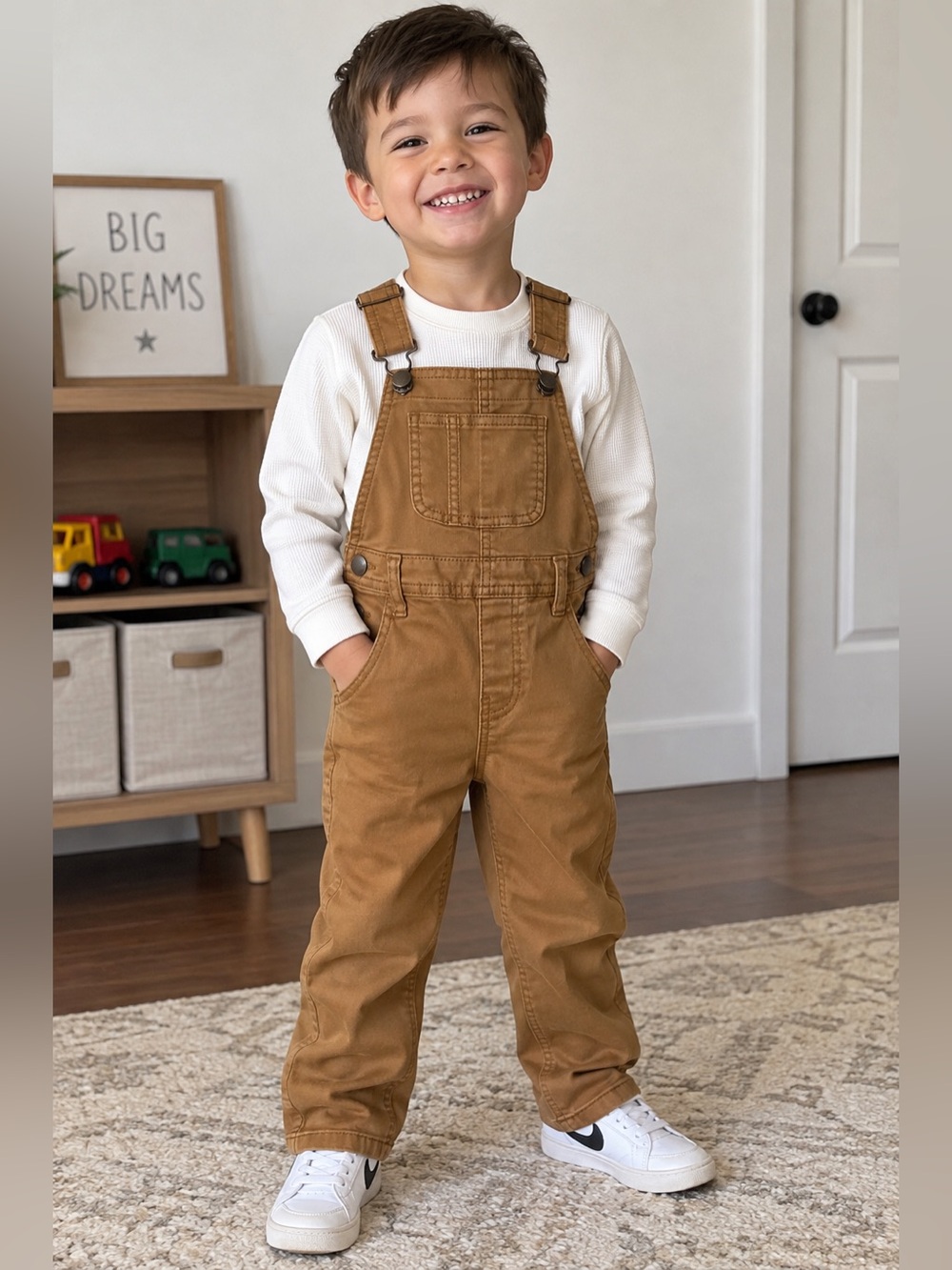 wonder nation Brown Kids Cotton Overalls with Adjustable Straps